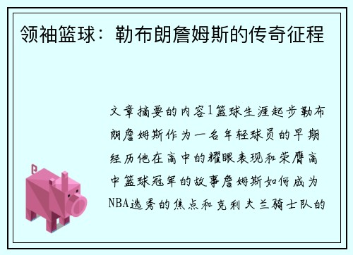 领袖篮球：勒布朗詹姆斯的传奇征程